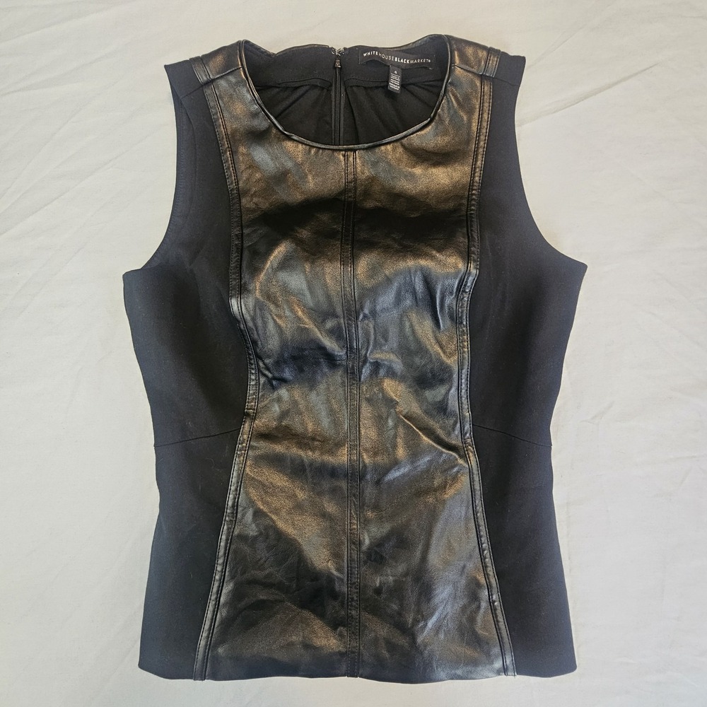 White House Black Market Size 4 Faux Leather Black Sleeveless Vest L619